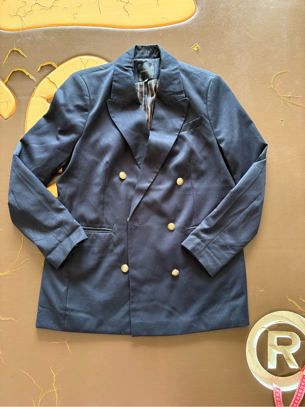 Dynamite Double-Breasted Navy Peacoat with Gold Buttons